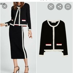 Zara black contrasting cardigan faux pearl buttoms